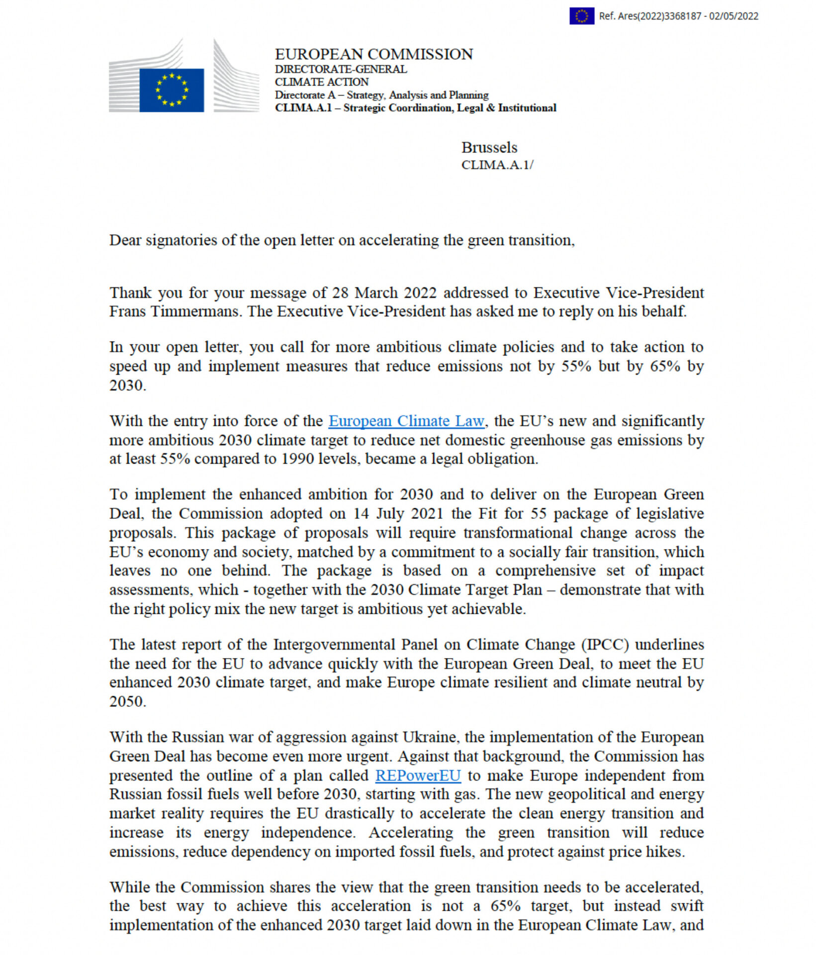 DG Clima reply