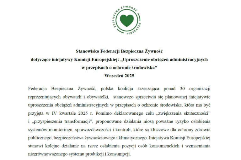 Zdjęcie stanowiska Federacji Bezpieczna Żywność