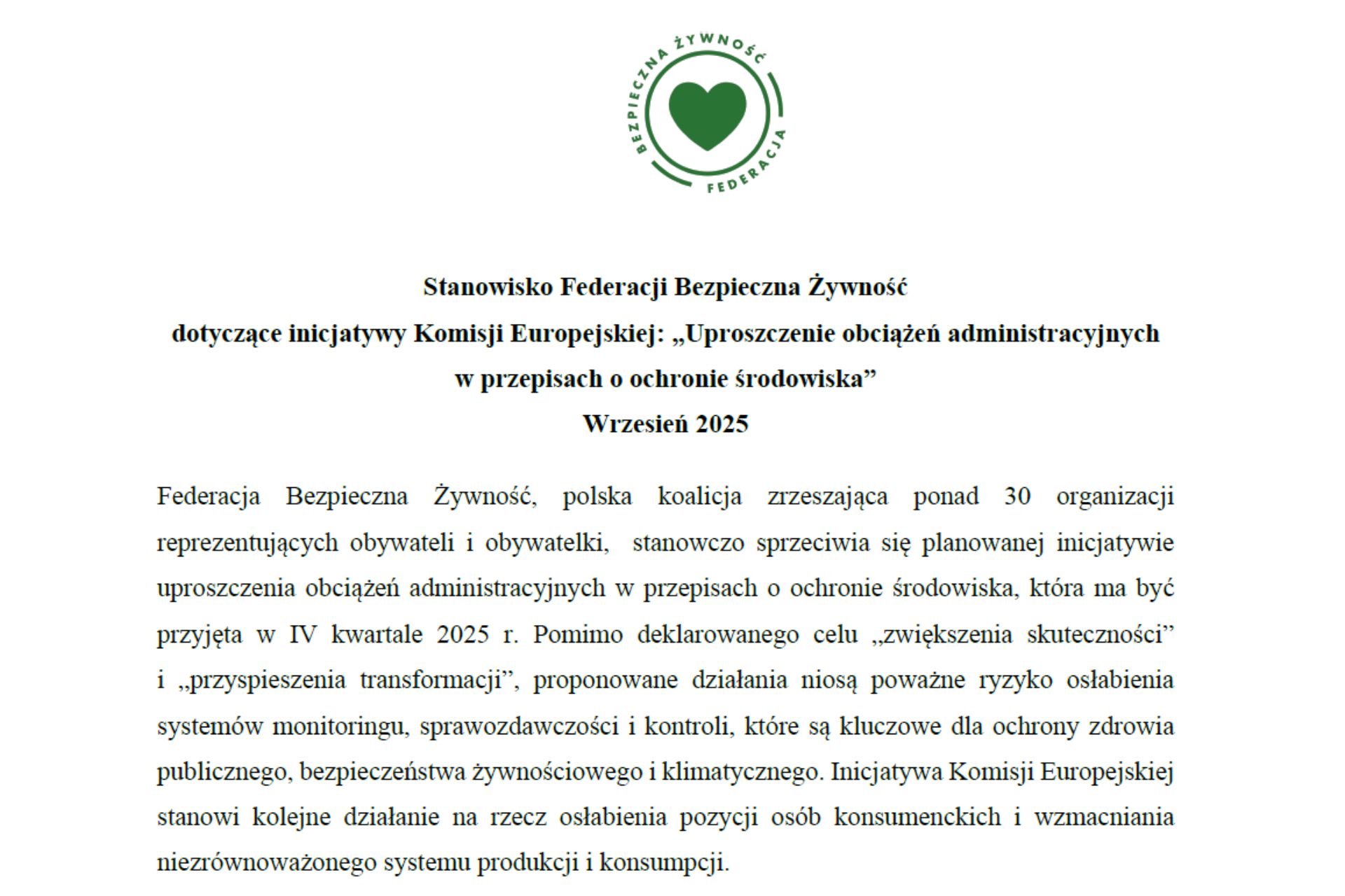 Zdjęcie stanowiska Federacji Bezpieczna Żywność