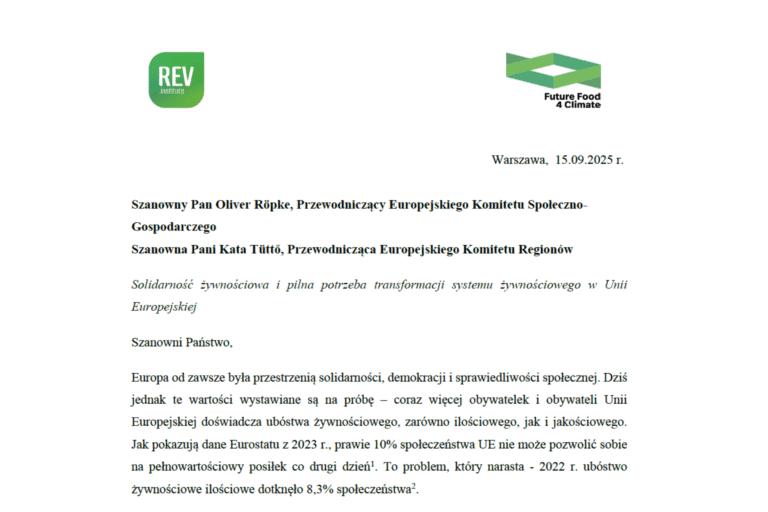 Treść apelu Green REV Institute i Federacji Bezpieczna Żywność do Olivera Röpke i Katy Tüttő, przewodniczących kluczowych komitetów UE.