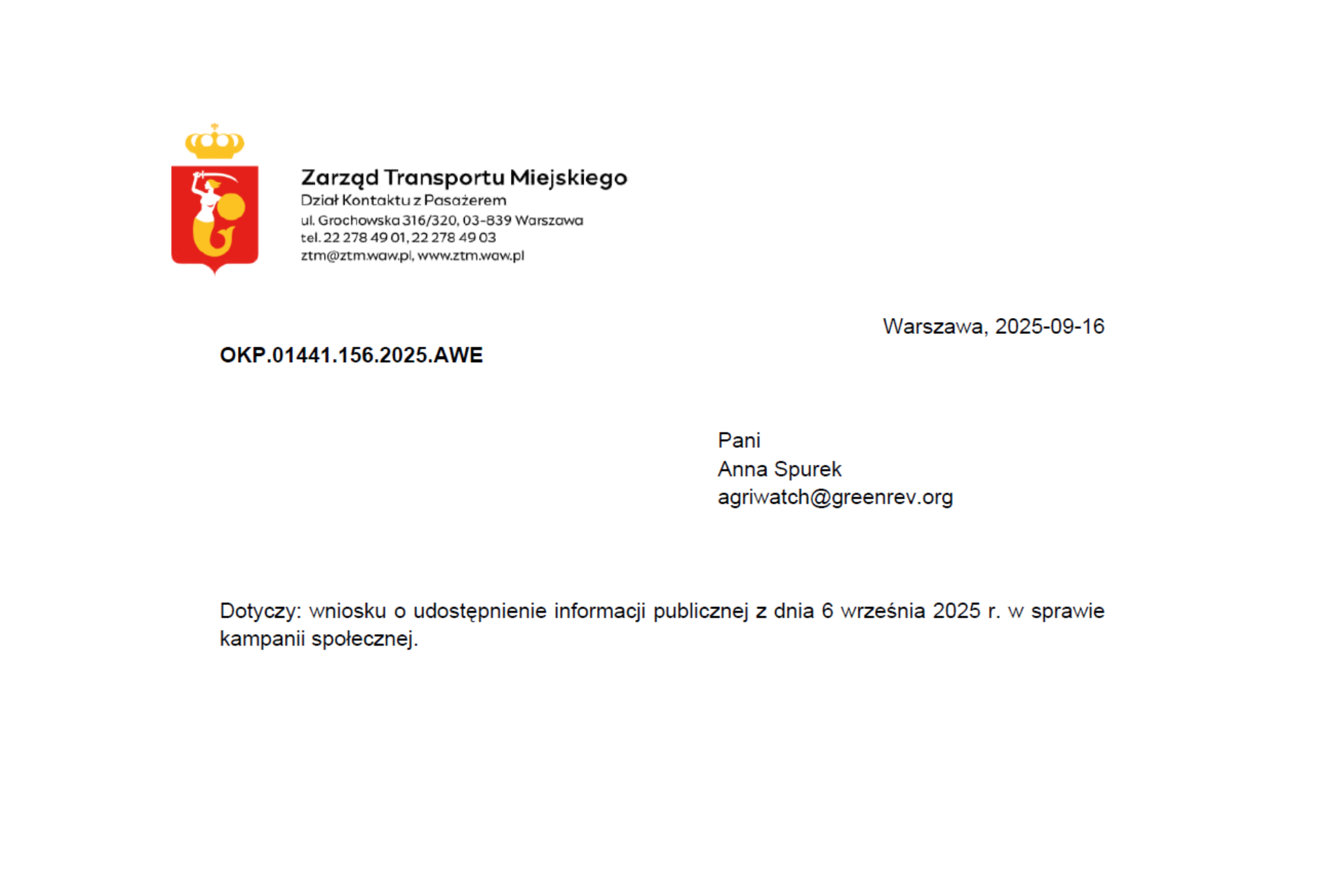 Odpowiedź ZTM - "Oswajamy podróże"