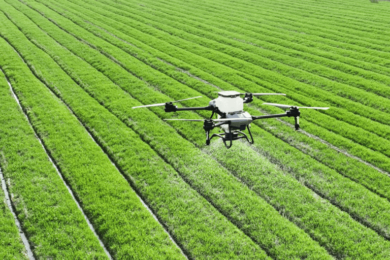 Dron rolniczy wykonujący oprysk nad uprawami. Omnibus X przewiduje możliwość wyłączenia niektórych dronów z ogólnego zakazu oprysków lotniczych, jeśli ich ryzyko zostanie ocenione jako nie większe niż w przypadku sprzętu naziemnego.