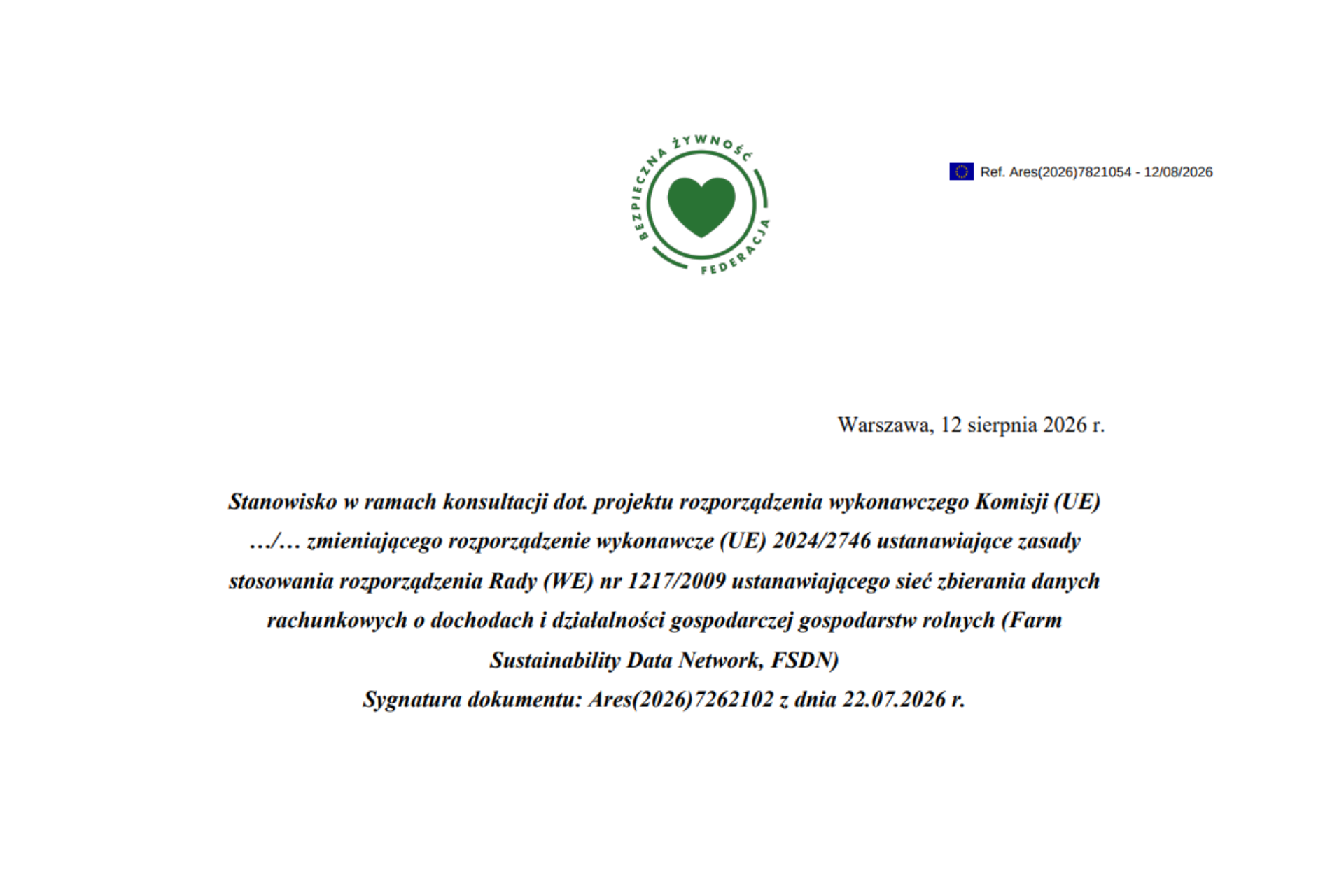Stanowisko Federacji Bezpieczna Żywność w sprawie odroczenia raportowania danych o pestycydach i środkach przeciwdrobnoustrojowych do 2028 roku.